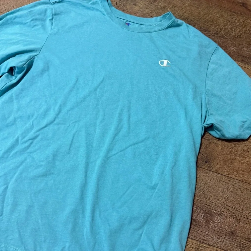 Champion Mens T-Shirt Large Light Blue Short Sleeve Crew Neck Cotton Tee Logo - Picture 2 of 7
